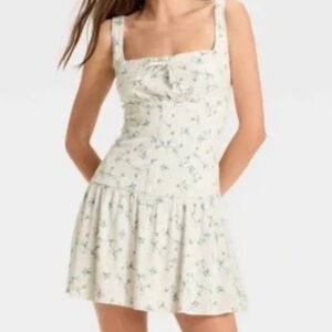 Wild Fable white blue floral babydoll dress medium nwt